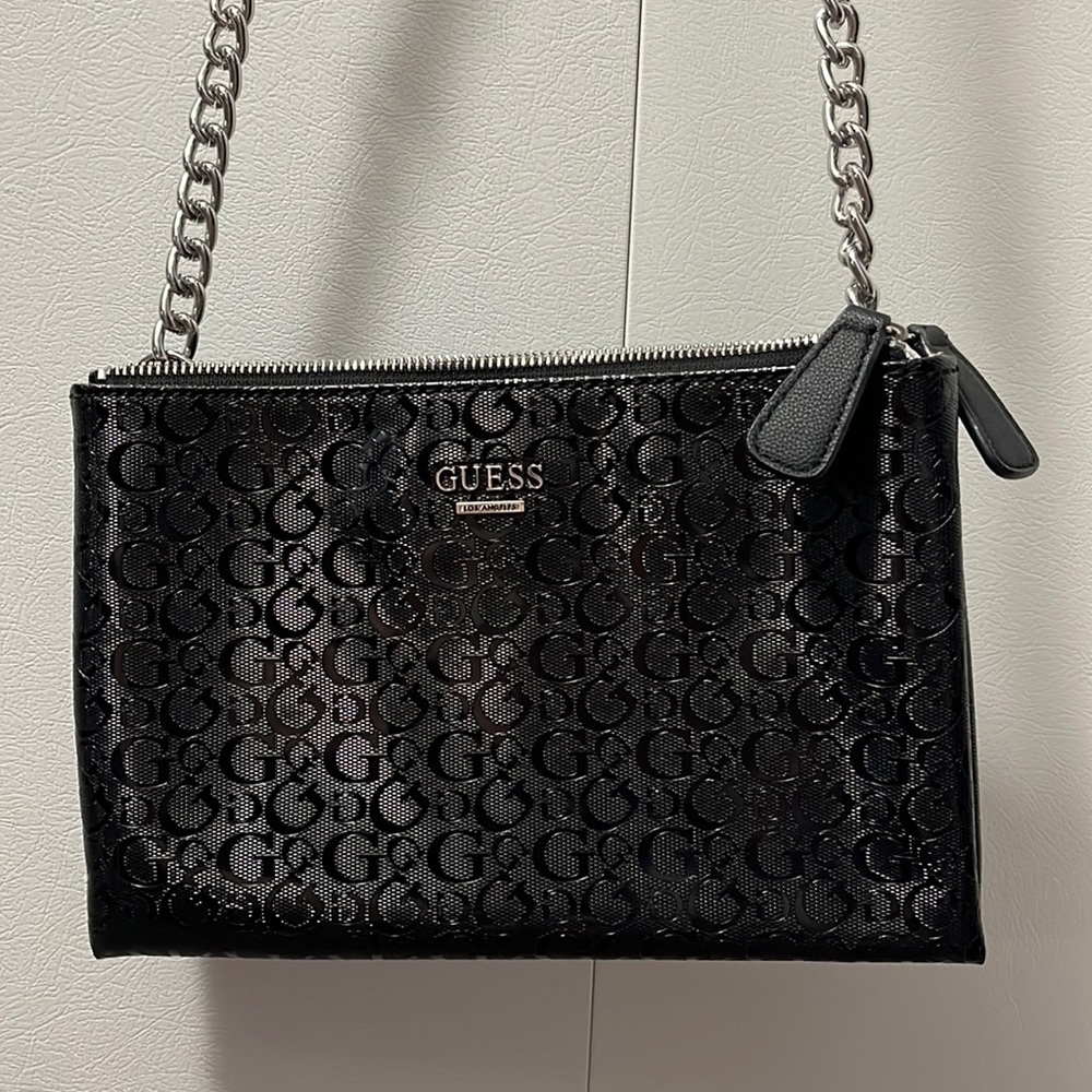 Guess black monogram logo crossbody purse bag used once